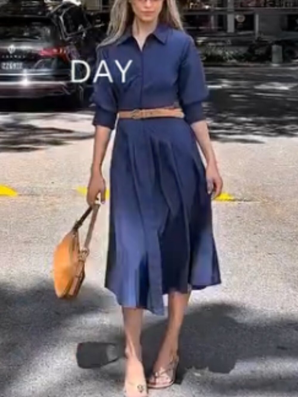 BEST Simkhai The Jazz Midi Dress Midnight Navy Blue Pleated Cotton S/M/L - Picture 2 of 13
